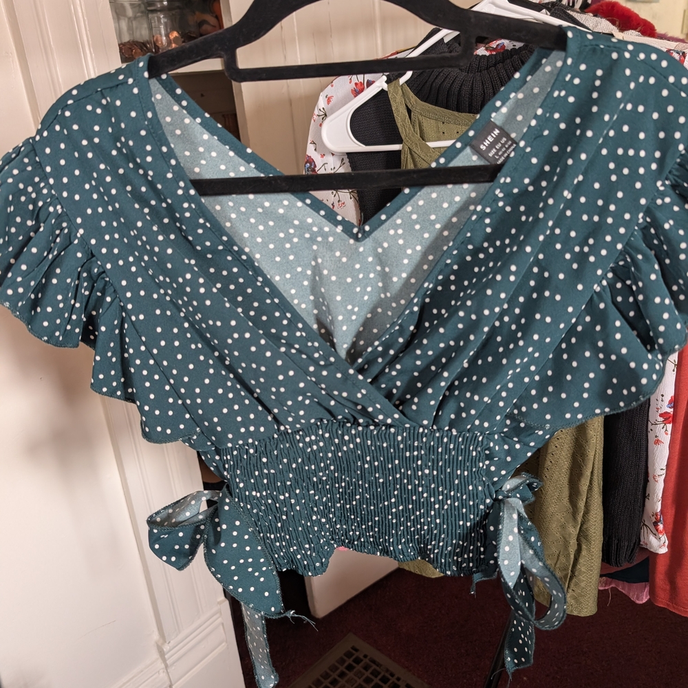 Green Polka Dot Wrap Top